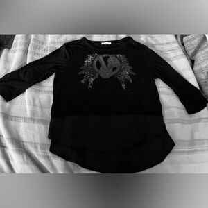 Versace Jeans Bi-Level Top Black Leather Logo Sequins Womens Sz L Vintage Y2K NM